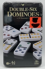 Cardinal Double Six Dominoes 28 Color Dot Dominoes Set in Storage Tin New Sealed