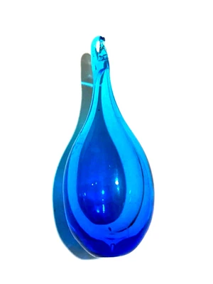 GOCCIA PENDENTE IN VETRO DI MURANO SOFFIATO, BLU, H 55 MM, PER LAMPADARI