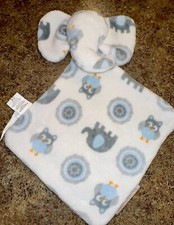 blankets and beyond Blue Gray Ivory Owl elephant lovey Plush No Stains Nice Con