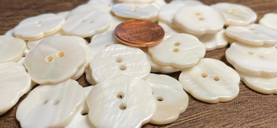 6 PCS Only White Flower Shaped MOP River Shell Buttons 20mm Just Over 3/4" 13555 - Image 2 of 4