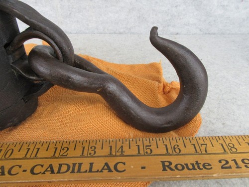 Vintage Wood Metal Farm Barn Nautical Double Hook Block Tackle Pulley Décor #2 - Picture 21 of 24