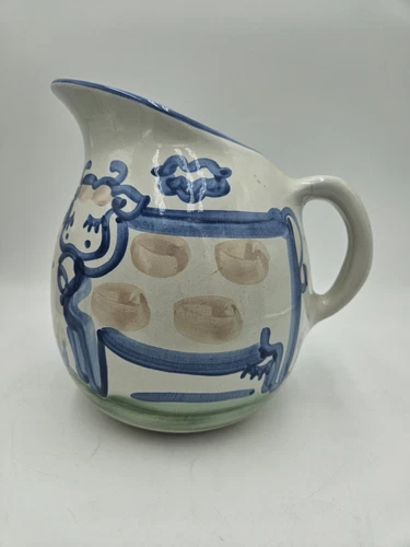M A Hadley Pottery Country Scene Cow Old Style 8" Large 72 oz. Milk Pitcher