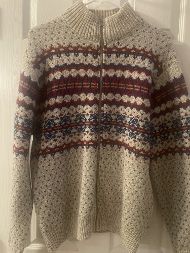 PENDLETON Lobo Gray Wool Cable Sweater Large Full Zip USA - Picture 8 of 8