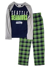 NFL Boys Blue  Green Seattle Seahawks Plaid Football Pajamas Set XXL 18