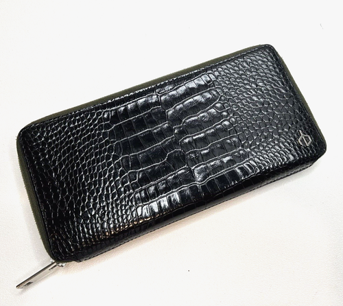 *Trendy RAG & BONE Black/Green Croc Embossed Zip Around Leather Wallet $275See i