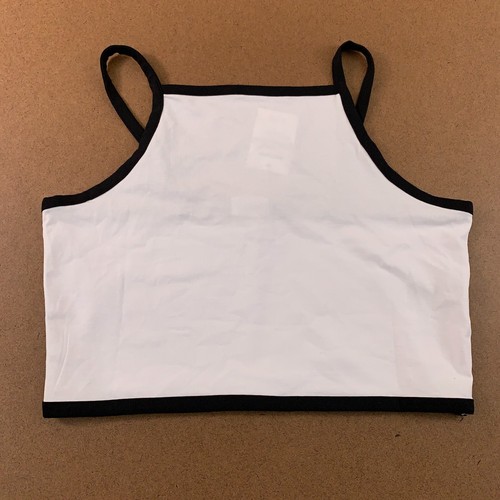 Cotton On Womens Medium White Black Trim Billi High Neck Cropped Tank Top NWT - 第 1/7 張圖片