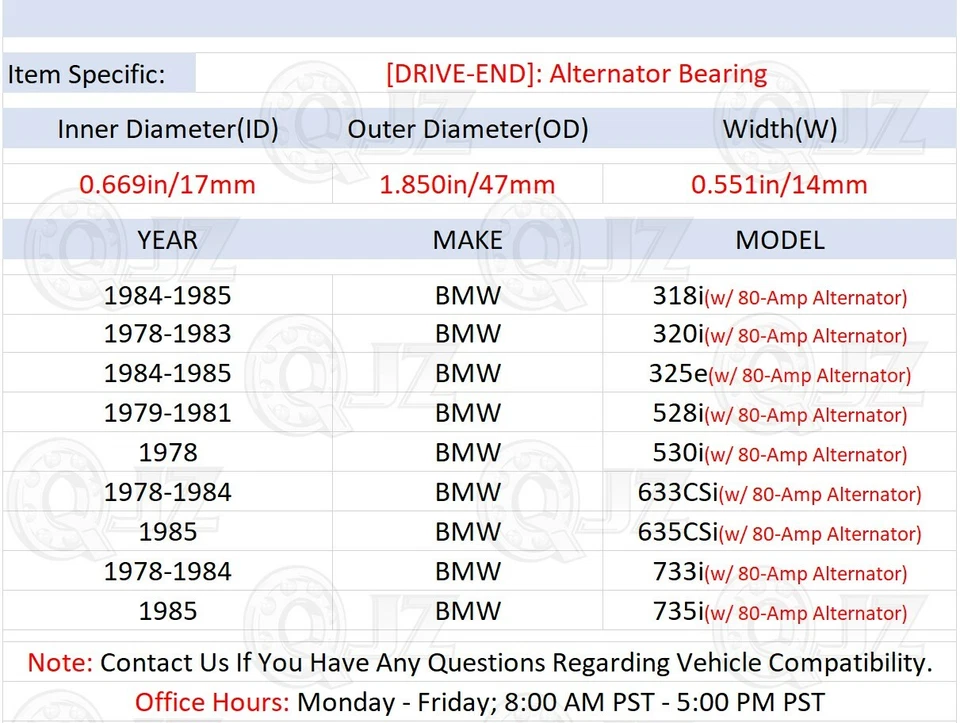 [Drive-End (Cantidad.1)] Repuesto de unidad de cojinete del alternador para BMW 733i 1978-1984 Foto 2 de 4
