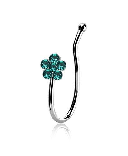 925 Sterling Silver Fake Faux Nose Hugger Clip On Nose Ring Flower CZ - Bild 5 von 17