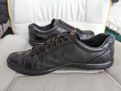 PRADA Mens Black Leather Low Top Sneakers Trainers Shoes