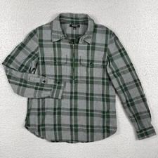 Madewell Shirt Womens Small Gray Green Washburn Plaid Flannel Zip Loop Collar