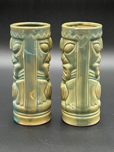 Vintage Tropical Tiki Tumbler Glass Set of 2 Hawaiian Barware 6.75” Tall - Picture 2 of 14