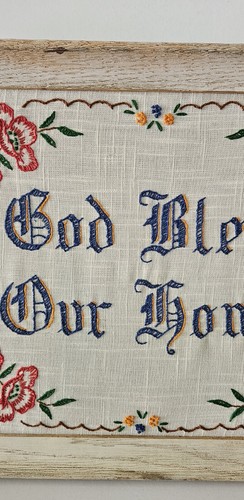Needlework God Bless Our Home Embroidery Wall Framed Decorative w/Flowers. VTG - Picture 3 of 11
