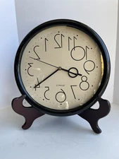 Vintage Backwards Wall Clock Black Beige Round 1980s-90’s By Gager
