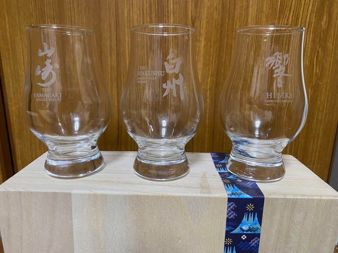 Suntory Yamazaki Hakushu Hibiki Glass Set of 3 with Wooden Box