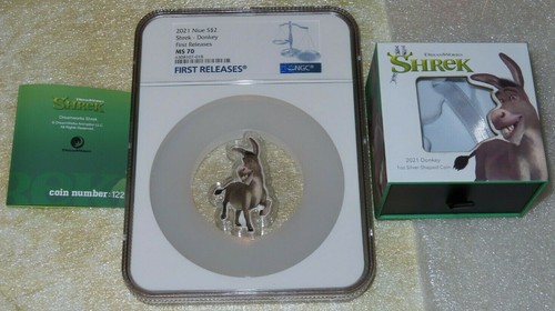 2021 Niue DREAMWORKS Donkey 1oz .999 Silver NGC PR70 Niue $2 Colorized Coin - Picture 1 of 5