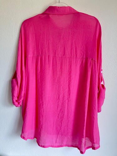 Anna-Kaci Roll Tab Sleeves Semi Sheer Button Down Pink Top Blouse Size Large - Picture 2 of 9