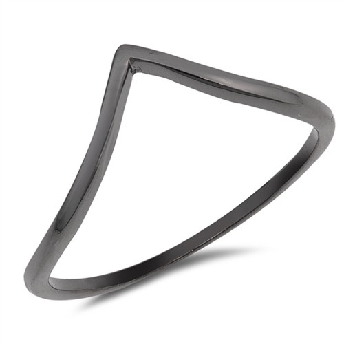 Black-Tone Chevron Pointed V Shape Ring New .925 Sterling Silver Band ...