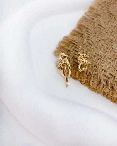 Pure 18K Yellow Gold Lucky knotted Asymmetric Stud Earrings Women 0.4-0.6g - Picture 6 of 9
