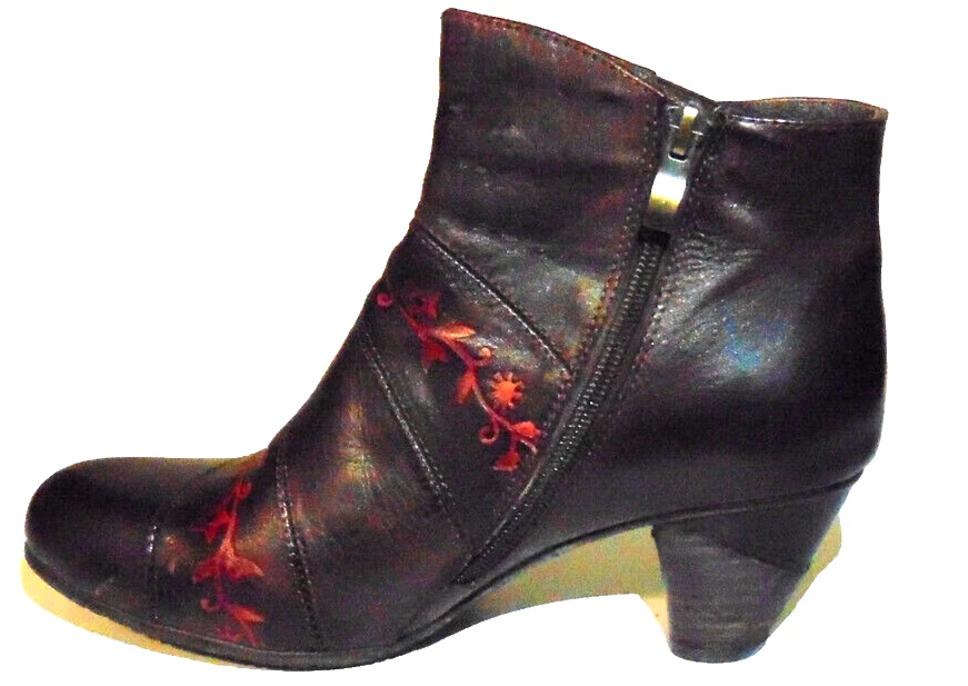 Spring Step Mantra Marrón Rojo Floral Botas Cuero Zapatos al Tobillo Bombas ~ 38/ 7.5-8 Foto 3 de 4