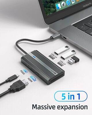5 in 1 Multiport HUB Type-C to HDMI 4K@30Hz USB3.0 PD 60W Adapter for Laptop