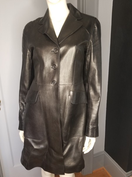 Prada Leather Trench Spy Rifle Coat Butter Soft 44 Kick Pleat Details 8