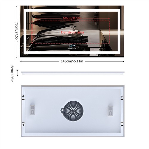 XXL Large Bluetooth LED Bathroom Mirror Music Temperature Anti-fog Vanity Mirror - Picture 23 of 27