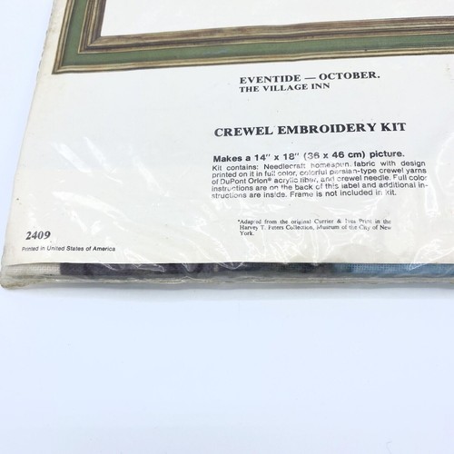 Currier & Ives Needlework Crewel Embroidery Kit Eventide October The Village Inn - Picture 3 of 3