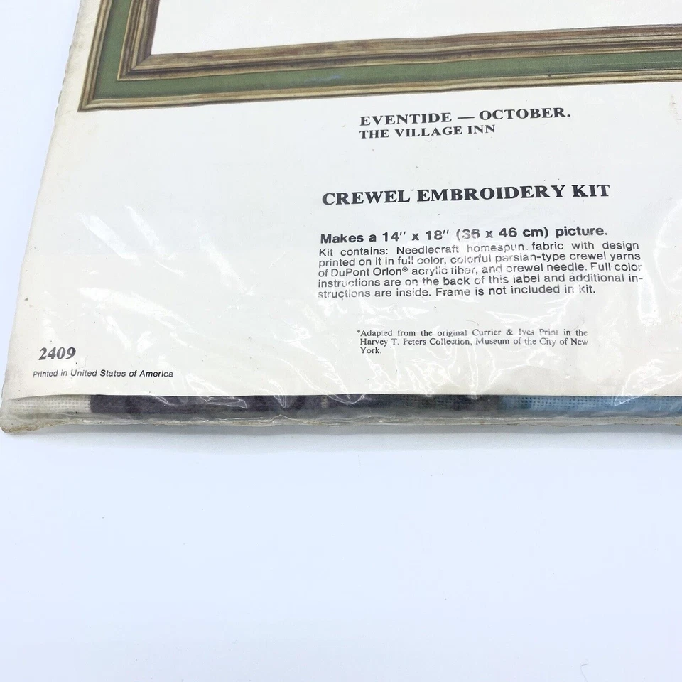 Currier & Ives Needlework Crewel Embroidery Kit Eventide October The Village Inn - Image 3 of 3