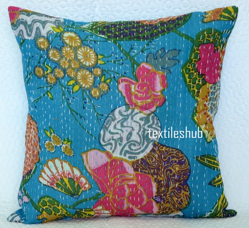 18 x18 Inches Cushion Cover India Handmade Floral Cotton Kantha Pillow Covers UK - Picture 50 of 53