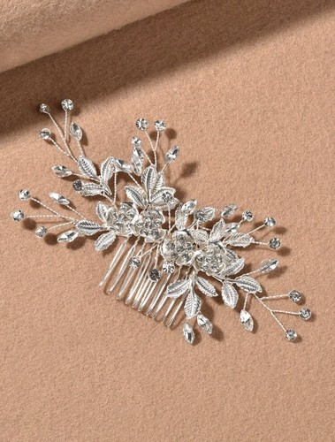 Vintage Hair Comb Bridal Wedding Crystal Rhinestones With Lace Flowers - Picture 3 of 7