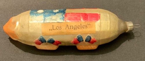 RARE! ANTIQUE GERMAN PATRIOTIC GLASS CHRISTMAS ORNAMENT - LOS ANGELES DIRIGIBLE