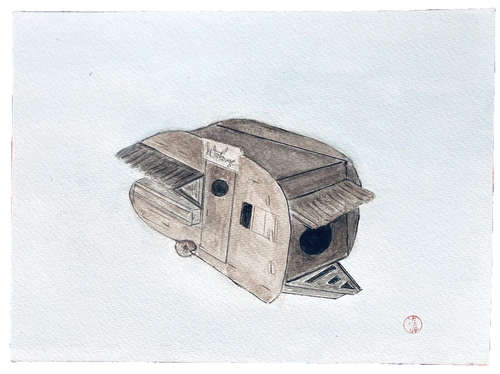Japanese Watercolor Camper Retro Travel Americana Art 10" MCM Trailer Roadtrip - Picture 4 of 5