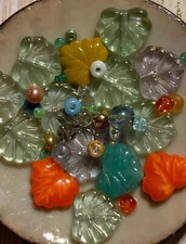 beads for jewelry making mixed Czech glass maple leaf beads lot