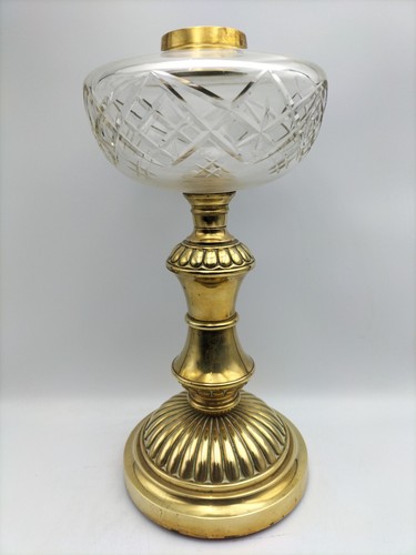 Antique Brass Oil Lamp With Crystal Cut Glass Duplex Screw-In Font – 35cm - Foto 1 di 7