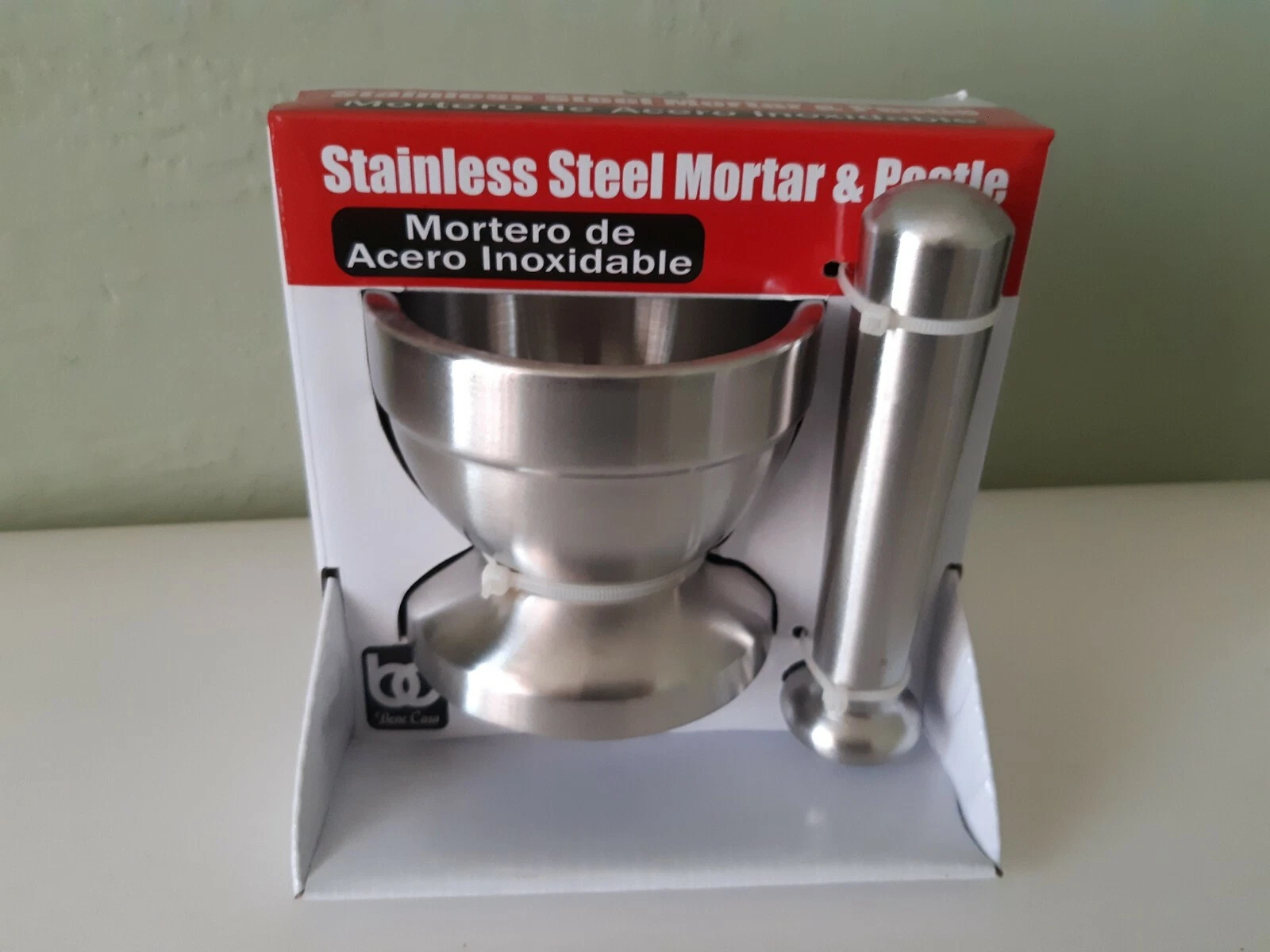 BC Classics Mortar and Pestle, Stainless Steel .Mortero de Acero Inoxidable.