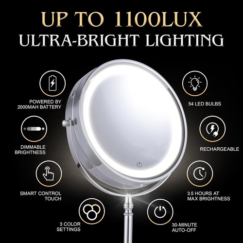 Espejo de mesa iluminado con aumento MIRRORVANA Ultra Zoom 20X para maquillaje - 20X y... - Imagen 4 de 7