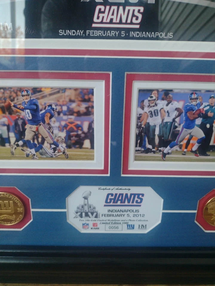 Autêntica placa de moeda/foto Highland Mint NY Giants Champions Super Bowl XLVI - Imagem 2 de 4