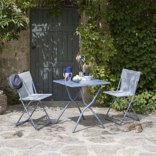 Lafuma Balcony II Colorblock Steel Square Folding Outdoor Patio Table, Sky Blue - Picture 8 of 9