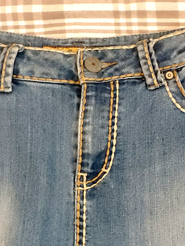 Gonna denim vintage Y2K Vanilla Star blu jeans punto spesso corta taglia 8 - Foto 4 di 13