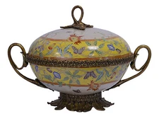 99937808-d Brass Ceramics Tureen Covered Dish Historicism Magnificent 11 3/8x15