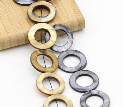 16 Stk. Perlmutt Perlen 25mm Ring rund flach m. Loch Donut Muschelperlen Auswahl