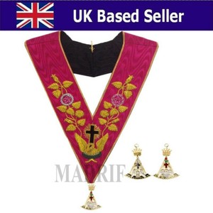 masonic regalia-ROSE CROIX 18TH DEGREE EMBROIDERED COLLAR COLLAR JEWEL+GLOVES