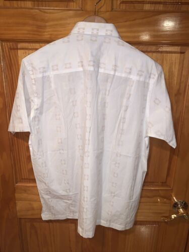 NWT Perry Ellis White Gold Print Short Sleeve Button Up Shirt Men's Size L - Picture 4 of 4