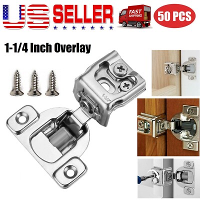 50 Pack 1-1/4'' Overlay Soft Close Hinge Face Concealed Clip On Cabinet Hinges