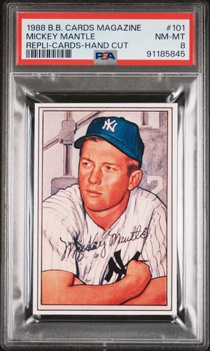 1988 BASEBALL CARDS MAGAZINE 1951 BOWMAN MICKEY MANTLE #101 ROOKIE PSA 8