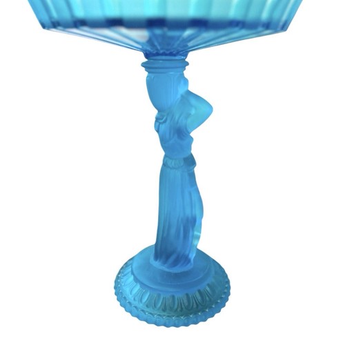 RARE! Fostoria Frosted Blue Glass “Rebecca at Well” Ribbon-Edge Centerpiece MINT - Picture 13 of 14