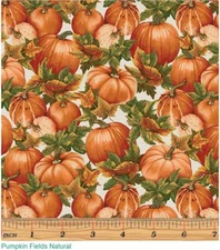 Benartex Thanksgiving Pumpkin Fields on Natural Fall 100% Cotton Fabric Price pe