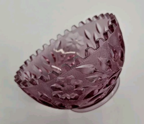 Fenton Neodymium Dusty Rose Cut Glass Sawtooth Floral Daisies Rose Bowl 3"x5¼" - Picture 19 of 21