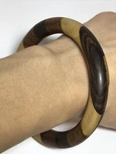 Vintage Bracelet Pieced Multi Color Wood Bangle Smooth Edge Thick Chunky Stack