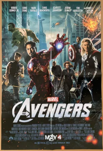 THE AVENGERS MOVIE POSTER 2 Sided ORIGINAL RARE FINAL FOLDED 27x40 MARVEL